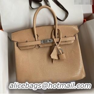 Promotional Hermes Birkin 25 Bag in Original Shiny Lizard Leather HB25 Apricot/Silver 2025 (Full Handmade)