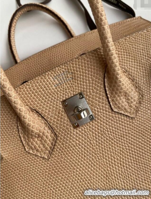 Promotional Hermes Birkin 25 Bag in Original Shiny Lizard Leather HB25 Apricot/Silver 2025 (Full Handmade)