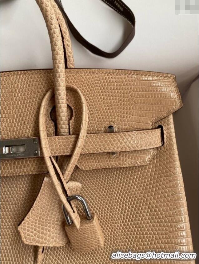 Promotional Hermes Birkin 25 Bag in Original Shiny Lizard Leather HB25 Apricot/Silver 2025 (Full Handmade)
