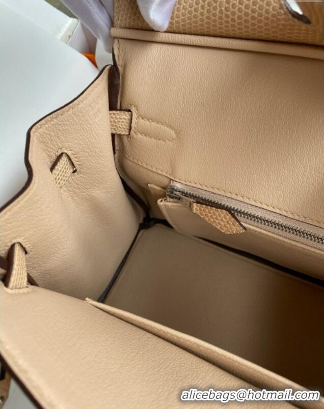Promotional Hermes Birkin 25 Bag in Original Shiny Lizard Leather HB25 Apricot/Silver 2025 (Full Handmade)