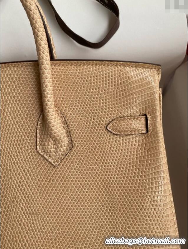Promotional Hermes Birkin 25 Bag in Original Shiny Lizard Leather HB25 Apricot/Silver 2025 (Full Handmade)