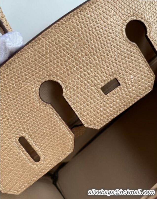 Promotional Hermes Birkin 25 Bag in Original Shiny Lizard Leather HB25 Apricot/Silver 2025 (Full Handmade)