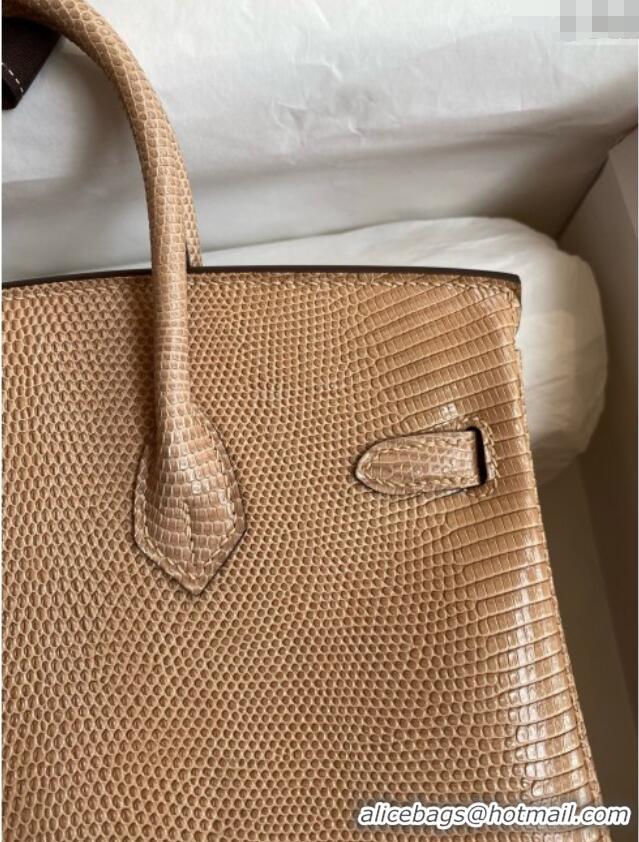 Top Grade Hermes Birkin 25 Bag in Original Shiny Lizard Leather HB25 Apricot/Gold 2025 (Full Handmade)