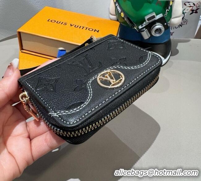 Famous Brand Louis Vuitton Card Pouch Monogram 0722 Embossed Black 2025