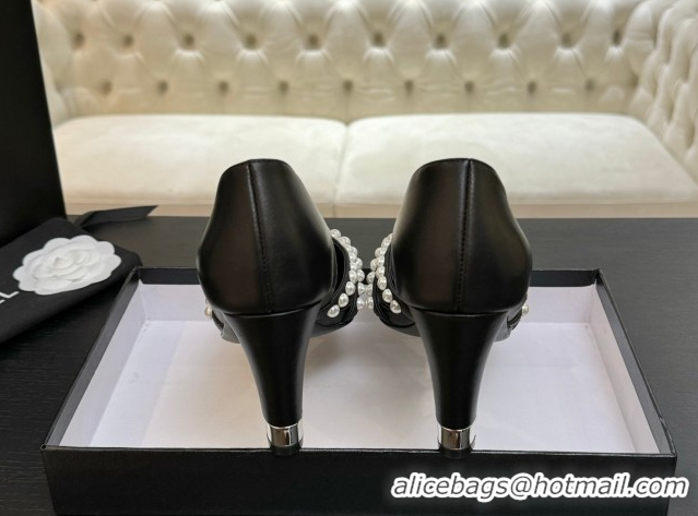 Sumptuous Chanel Lambskin Pumps 8.5cm with Pearls Black 2025 CH061025