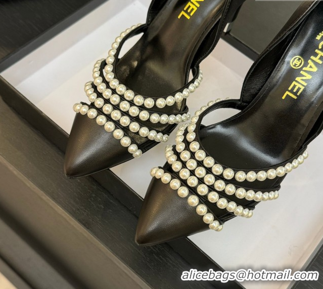 Sumptuous Chanel Lambskin Pumps 8.5cm with Pearls Black 2025 CH061025