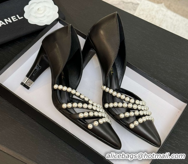 Sumptuous Chanel Lambskin Pumps 8.5cm with Pearls Black 2025 CH061025