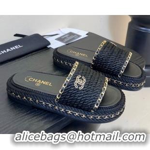 Best Grade Chanel Cord & Chain Flat Slides Sandal Black 2025 CH061026
