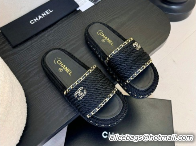 Best Grade Chanel Cord & Chain Flat Slides Sandal Black 2025 CH061026