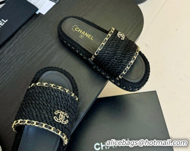 Best Grade Chanel Cord & Chain Flat Slides Sandal Black 2025 CH061026