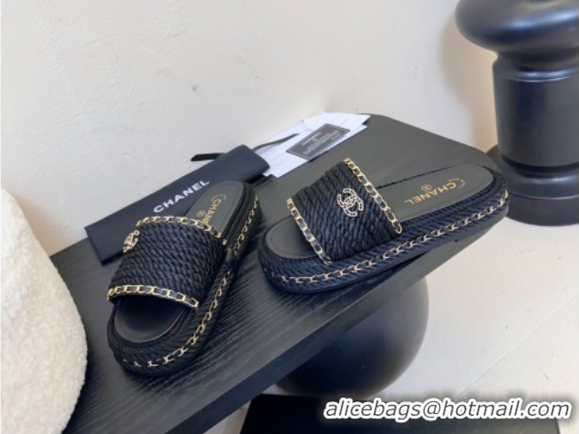 Best Grade Chanel Cord & Chain Flat Slides Sandal Black 2025 CH061026