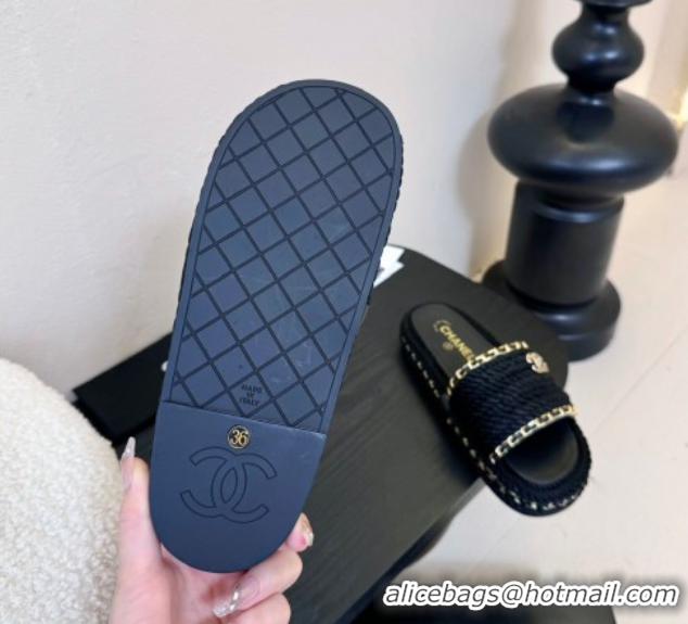 Best Grade Chanel Cord & Chain Flat Slides Sandal Black 2025 CH061026