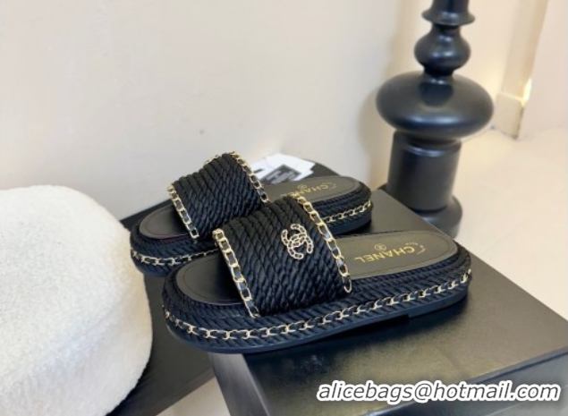 Best Grade Chanel Cord & Chain Flat Slides Sandal Black 2025 CH061026