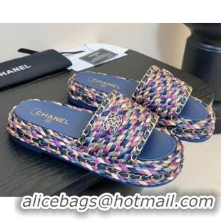 Sumptuous Chanel Cord & Chain Flat Slides Sandal Blue/Purple 2025 CH061026