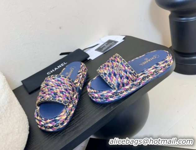 Sumptuous Chanel Cord & Chain Flat Slides Sandal Blue/Purple 2025 CH061026