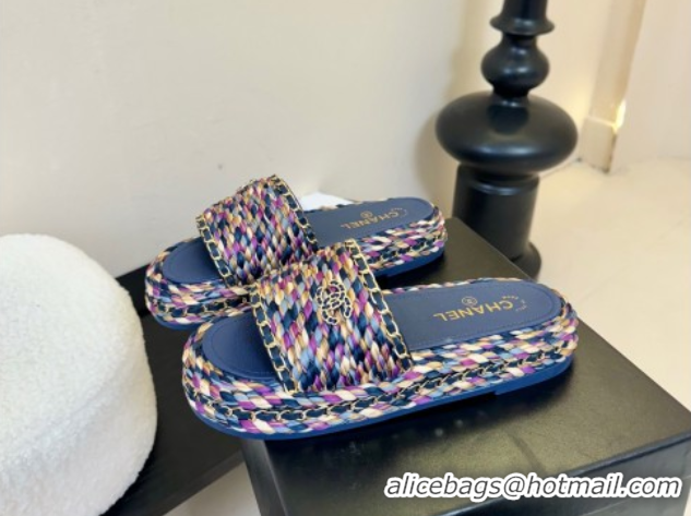 Sumptuous Chanel Cord & Chain Flat Slides Sandal Blue/Purple 2025 CH061026