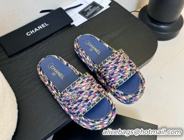Sumptuous Chanel Cord & Chain Flat Slides Sandal Blue/Purple 2025 CH061026