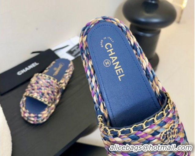 Sumptuous Chanel Cord & Chain Flat Slides Sandal Blue/Purple 2025 CH061026