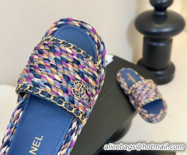 Sumptuous Chanel Cord & Chain Flat Slides Sandal Blue/Purple 2025 CH061026