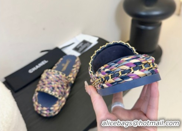 Sumptuous Chanel Cord & Chain Flat Slides Sandal Blue/Purple 2025 CH061026