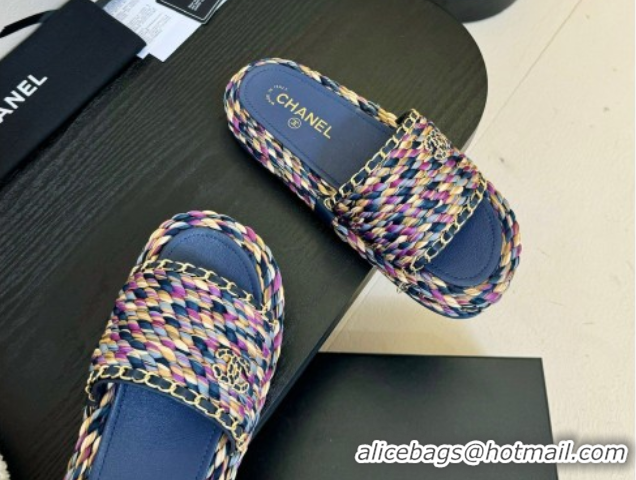 Sumptuous Chanel Cord & Chain Flat Slides Sandal Blue/Purple 2025 CH061026
