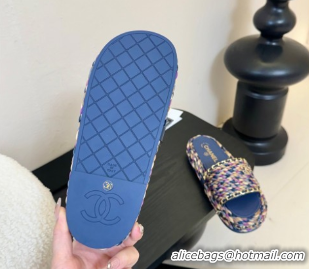Sumptuous Chanel Cord & Chain Flat Slides Sandal Blue/Purple 2025 CH061026
