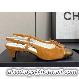 Stylish Chanel Suede & Calfskin Slingback Pumps with Bow Yellow 2025 CH061027