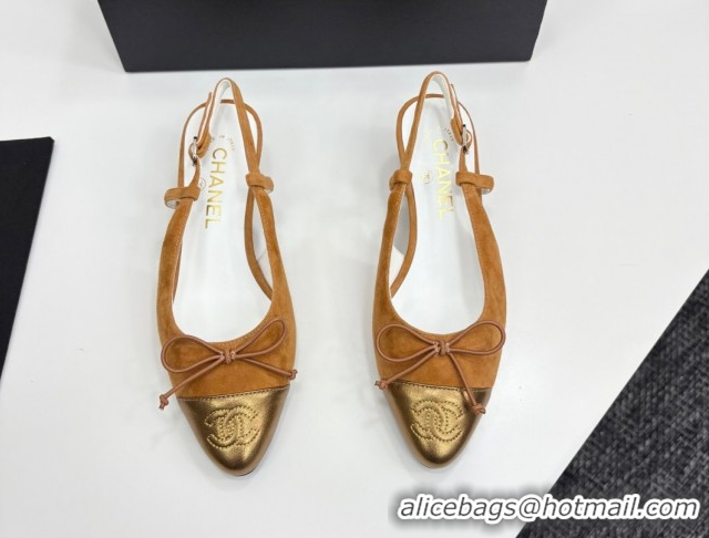 Stylish Chanel Suede & Calfskin Slingback Pumps with Bow Yellow 2025 CH061027