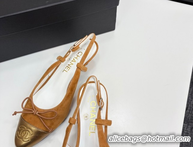 Stylish Chanel Suede & Calfskin Slingback Pumps with Bow Yellow 2025 CH061027