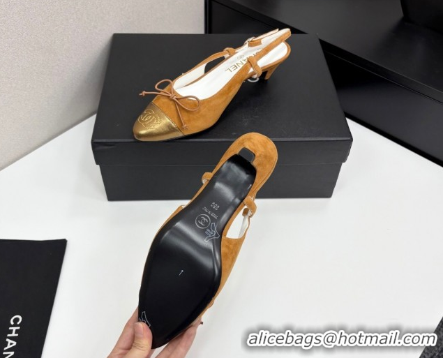 Stylish Chanel Suede & Calfskin Slingback Pumps with Bow Yellow 2025 CH061027