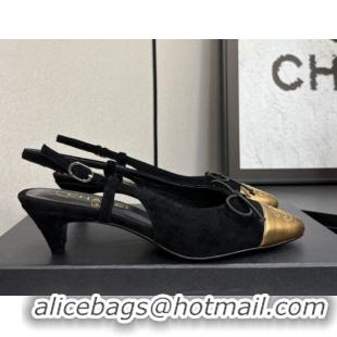 Classic Hot Chanel Suede & Calfskin Slingback Pumps with Bow Black 2025 CH061027