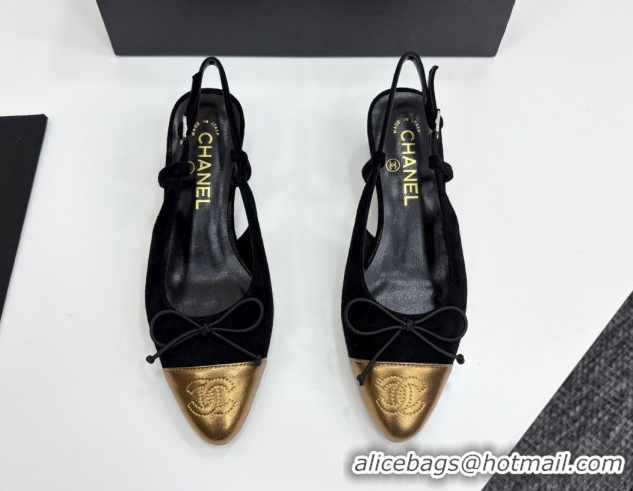 Classic Hot Chanel Suede & Calfskin Slingback Pumps with Bow Black 2025 CH061027