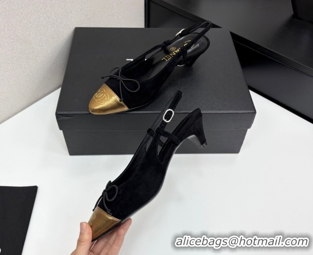 Classic Hot Chanel Suede & Calfskin Slingback Pumps with Bow Black 2025 CH061027