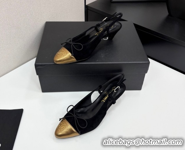Classic Hot Chanel Suede & Calfskin Slingback Pumps with Bow Black 2025 CH061027