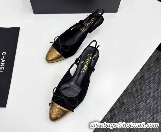 Classic Hot Chanel Suede & Calfskin Slingback Pumps with Bow Black 2025 CH061027