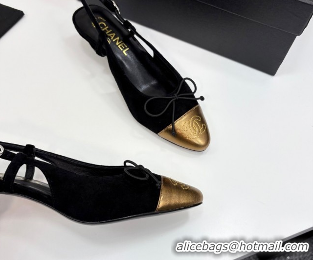 Classic Hot Chanel Suede & Calfskin Slingback Pumps with Bow Black 2025 CH061027