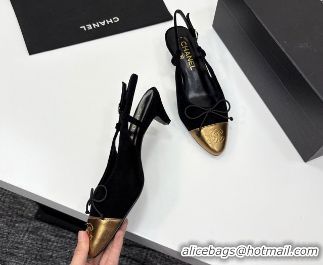 Classic Hot Chanel Suede & Calfskin Slingback Pumps with Bow Black 2025 CH061027