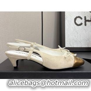 Perfect Chanel Suede & Calfskin Slingback Pumps with Bow White 2025 CH061027
