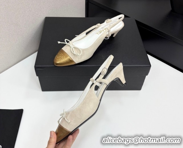 Perfect Chanel Suede & Calfskin Slingback Pumps with Bow White 2025 CH061027