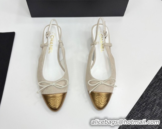 Perfect Chanel Suede & Calfskin Slingback Pumps with Bow White 2025 CH061027
