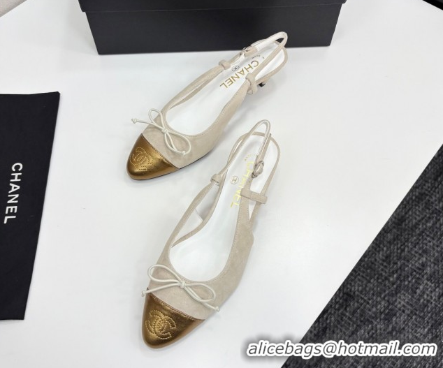 Perfect Chanel Suede & Calfskin Slingback Pumps with Bow White 2025 CH061027