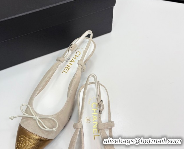 Perfect Chanel Suede & Calfskin Slingback Pumps with Bow White 2025 CH061027