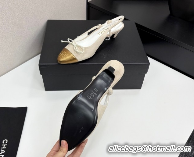 Perfect Chanel Suede & Calfskin Slingback Pumps with Bow White 2025 CH061027