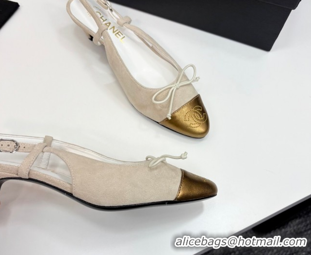 Perfect Chanel Suede & Calfskin Slingback Pumps with Bow White 2025 CH061027