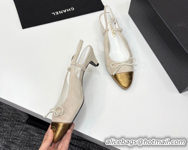 Perfect Chanel Suede & Calfskin Slingback Pumps with Bow White 2025 CH061027
