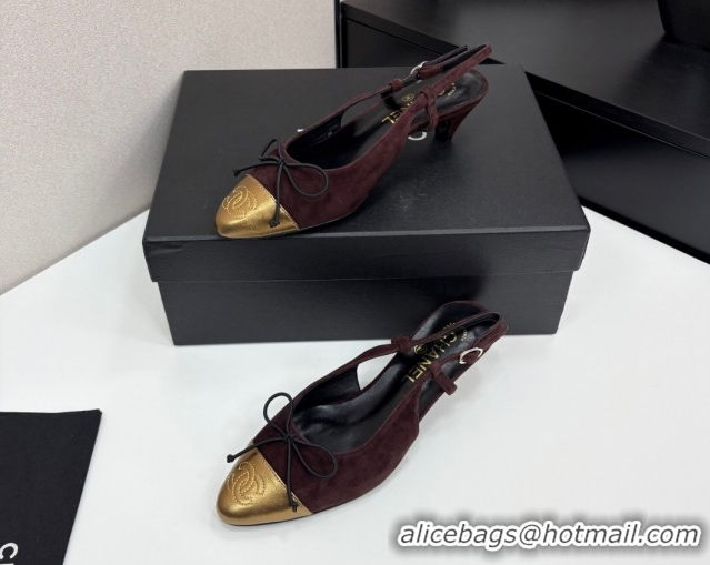 Luxurious Chanel Suede & Calfskin Slingback Pumps with Bow Brown 2025 CH061027