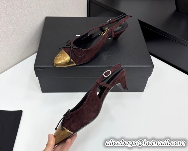 Luxurious Chanel Suede & Calfskin Slingback Pumps with Bow Brown 2025 CH061027