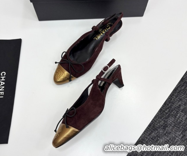 Luxurious Chanel Suede & Calfskin Slingback Pumps with Bow Brown 2025 CH061027