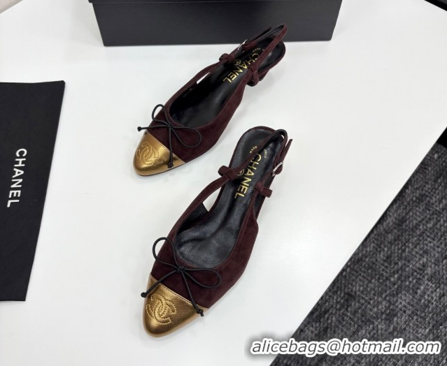 Luxurious Chanel Suede & Calfskin Slingback Pumps with Bow Brown 2025 CH061027