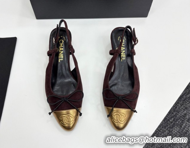 Luxurious Chanel Suede & Calfskin Slingback Pumps with Bow Brown 2025 CH061027